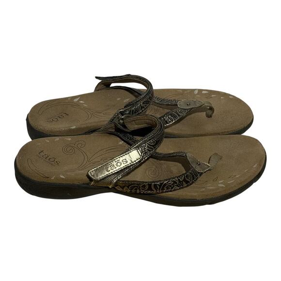 Taos Prize Brown Leather Flip Flop Sandals Women's Size 10 Comfort Arch Support - Picture 2 of 9